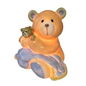 Gund Baby Boy Nursery Porcelain Nightlight Teddy Bear Mama/Baby On/Off Switch